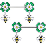 14G 9/16 Yellow Gem Daisy Bee Glittery Barbell Nipple Ring Set