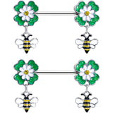 14G 9/16 Yellow Gem Daisy Bee Glittery Barbell Nipple Ring Set