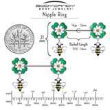 14G 9/16 Yellow Gem Daisy Bee Glittery Barbell Nipple Ring Set