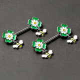 14G 9/16 Yellow Gem Daisy Bee Glittery Barbell Nipple Ring Set