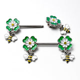 14G 9/16 Yellow Gem Daisy Bee Glittery Barbell Nipple Ring Set