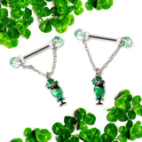 14G 9/16 Fancy Leprechaun St Patricks Chain Dangle Nipple Ring Set