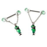 14G 9/16 Fancy Leprechaun St Patricks Chain Dangle Nipple Ring Set