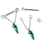 14G 9/16 Fancy Leprechaun St Patricks Chain Dangle Nipple Ring Set