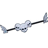 14G Black Winged Skull Glitter Trio Industrial Barbell 38mm