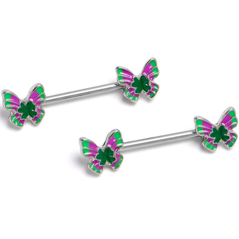 14G 9/16 Vibrant Grace Butterfly Barbell Nipple Ring Set