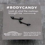 14G 9/16 Black Subtle Bat Barbell Nipple Ring Set