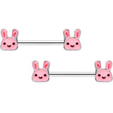 14G 9/16 Kawaii Cutie Easter Bunny Barbell Nipple Ring Set