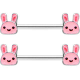 14G 9/16 Kawaii Cutie Easter Bunny Barbell Nipple Ring Set