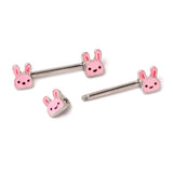 14G 9/16 Kawaii Cutie Easter Bunny Barbell Nipple Ring Set