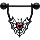 14G 11/16 Red Gem Black Gothic Bat Heart Nipple Shield Set