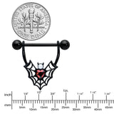 14G 11/16 Red Gem Black Gothic Bat Heart Nipple Shield Set
