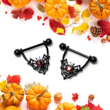 14G 11/16 Red Gem Black Gothic Bat Heart Nipple Shield Set