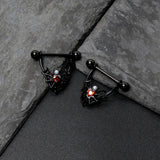 14G 11/16 Red Gem Black Gothic Bat Heart Nipple Shield Set