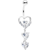 Clear CZ Gem Opulent Heart Quartet Dangle Belly Ring