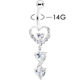 Clear CZ Gem Opulent Heart Quartet Dangle Belly Ring