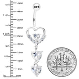 Clear CZ Gem Opulent Heart Quartet Dangle Belly Ring