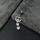 Clear CZ Gem Opulent Heart Quartet Dangle Belly Ring