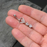 Clear CZ Gem Opulent Heart Quartet Dangle Belly Ring