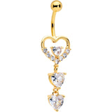 Clear CZ Gem Gold Tone Opulent Heart Quartet Dangle Belly Ring