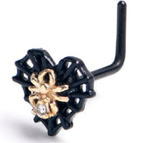 20G 7mm Clear Gem Black Golden Spider Web Heart L Shape Nose Ring
