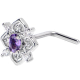 20G 7mm Purple Gem Lace Look Hearts L Shape Nose Ring