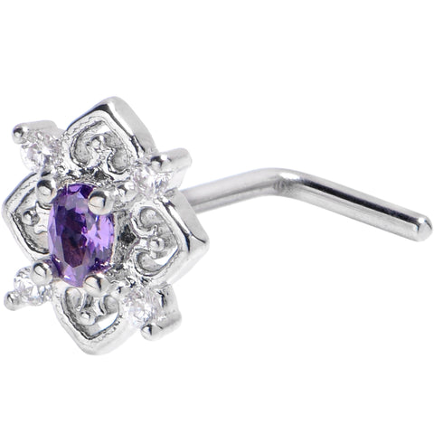 20G 7mm Purple Gem Lace Look Hearts L Shape Nose Ring