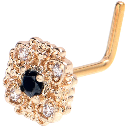 20G 1/4 Black Gem Gold Tone Luxe Heart L Shape Nose Ring