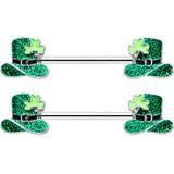 14G 9/16 Glitter Top Hat Shamrock Barbell Nipple Ring Set