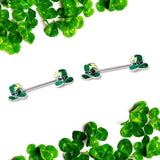 14G 9/16 Glitter Top Hat Shamrock Barbell Nipple Ring Set