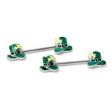 14G 9/16 Glitter Top Hat Shamrock Barbell Nipple Ring Set