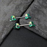 14G 9/16 Glitter Top Hat Shamrock Barbell Nipple Ring Set