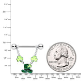 14G 9/16 Glitter Top Hat Shamrock Chain Dangle Nipple Ring Set