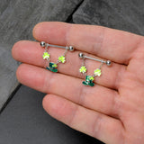 14G 9/16 Glitter Top Hat Shamrock Chain Dangle Nipple Ring Set