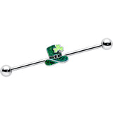 14G Glitter Top Hat Shamrock St Patricks Industrial Barbell 38mm