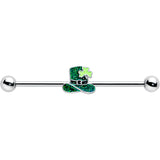 14G Glitter Top Hat Shamrock St Patricks Industrial Barbell 38mm