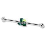 14G Glitter Top Hat Shamrock St Patricks Industrial Barbell 38mm