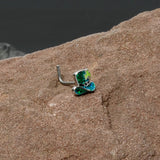 20G 7mm Glitter Top Hat Shamrock St Patricks L Shape Nose Ring