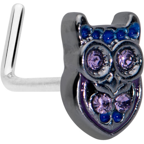 20G 7mm Purple Gem Opulent Owl L Shape Nose Ring