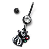 Clear Gem Black Funky Skunk Dangle Belly Ring