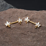 14G 3/4 Clear CZ Gem Gold Tone Pot Leaf Barbell Nipple Ring Set