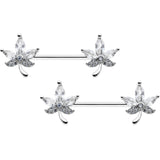 14G 3/4 Clear CZ Gem Pot Leaf Barbell Nipple Ring Set