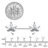 14G 3/4 Clear CZ Gem Pot Leaf Barbell Nipple Ring Set