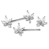 14G 3/4 Clear CZ Gem Pot Leaf Barbell Nipple Ring Set