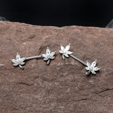 14G 3/4 Clear CZ Gem Pot Leaf Barbell Nipple Ring Set