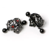 14G 9/16 Red Clear CZ Gem Black Floral Heart Nipple Shield Set