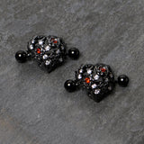 14G 9/16 Red Clear CZ Gem Black Floral Heart Nipple Shield Set
