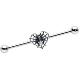 14G Clear CZ Gem Heart of Spider Industrial Barbell 38mm