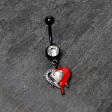 Clear Gem Black Bleeding Heart Dangle Belly Ring