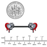 14G 9/16 Clear Gem Black Bleeding Heart Barbell Nipple Ring Set